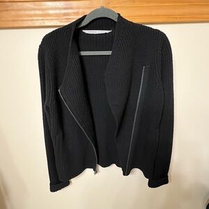 Athleta Black Ribbed Merino Wool Zip Cardigan